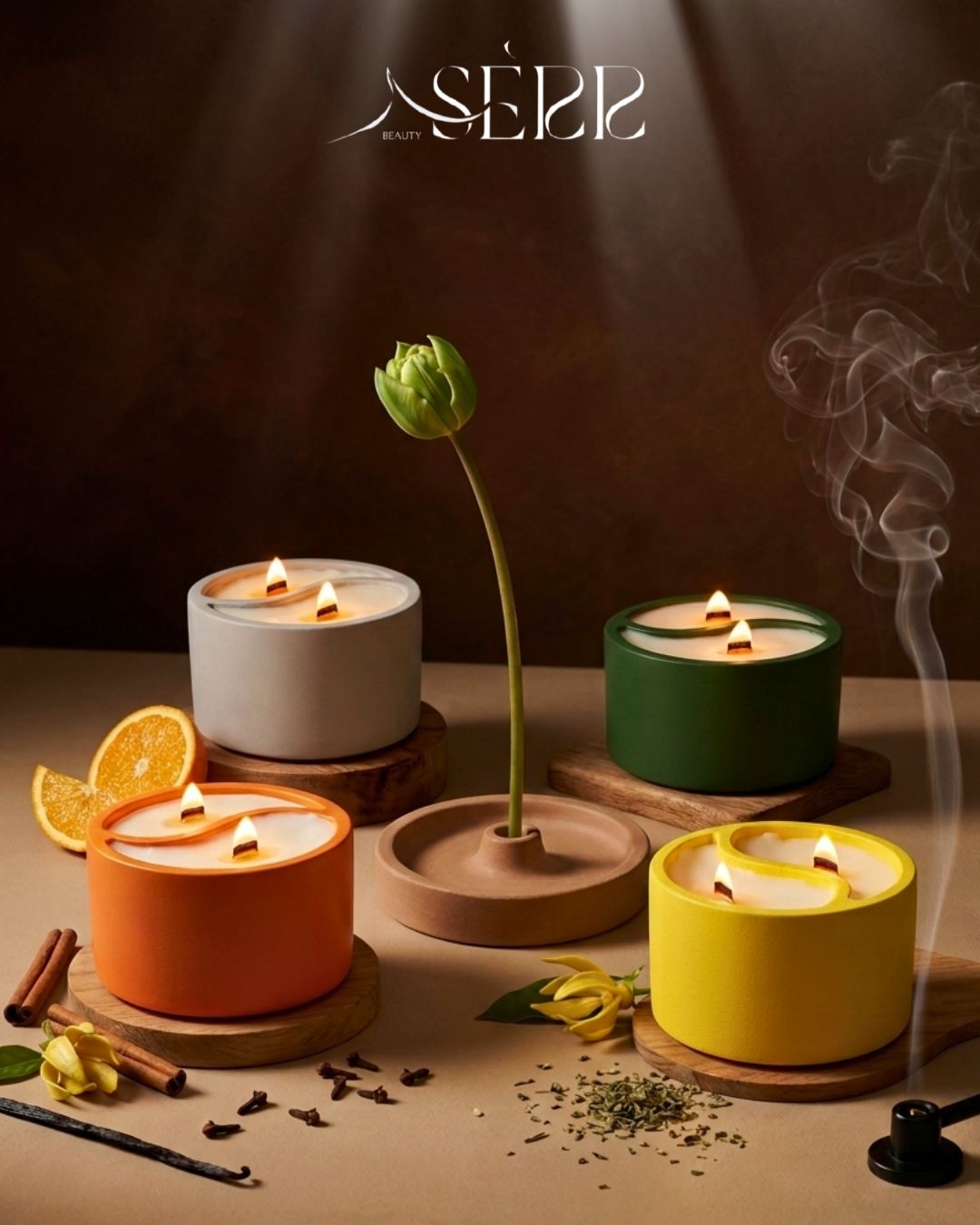 Seasons of Serr collection featuring handmade dual-scent natural candles by SerrBeauty