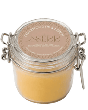 Cedarwood, Fir & Lemon beeswax candle 125g in labeled glass jar by SerrBeauty