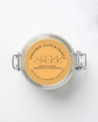 Cinnamon, Clove & Orange beeswax candle 125g top label view by SerrBeauty