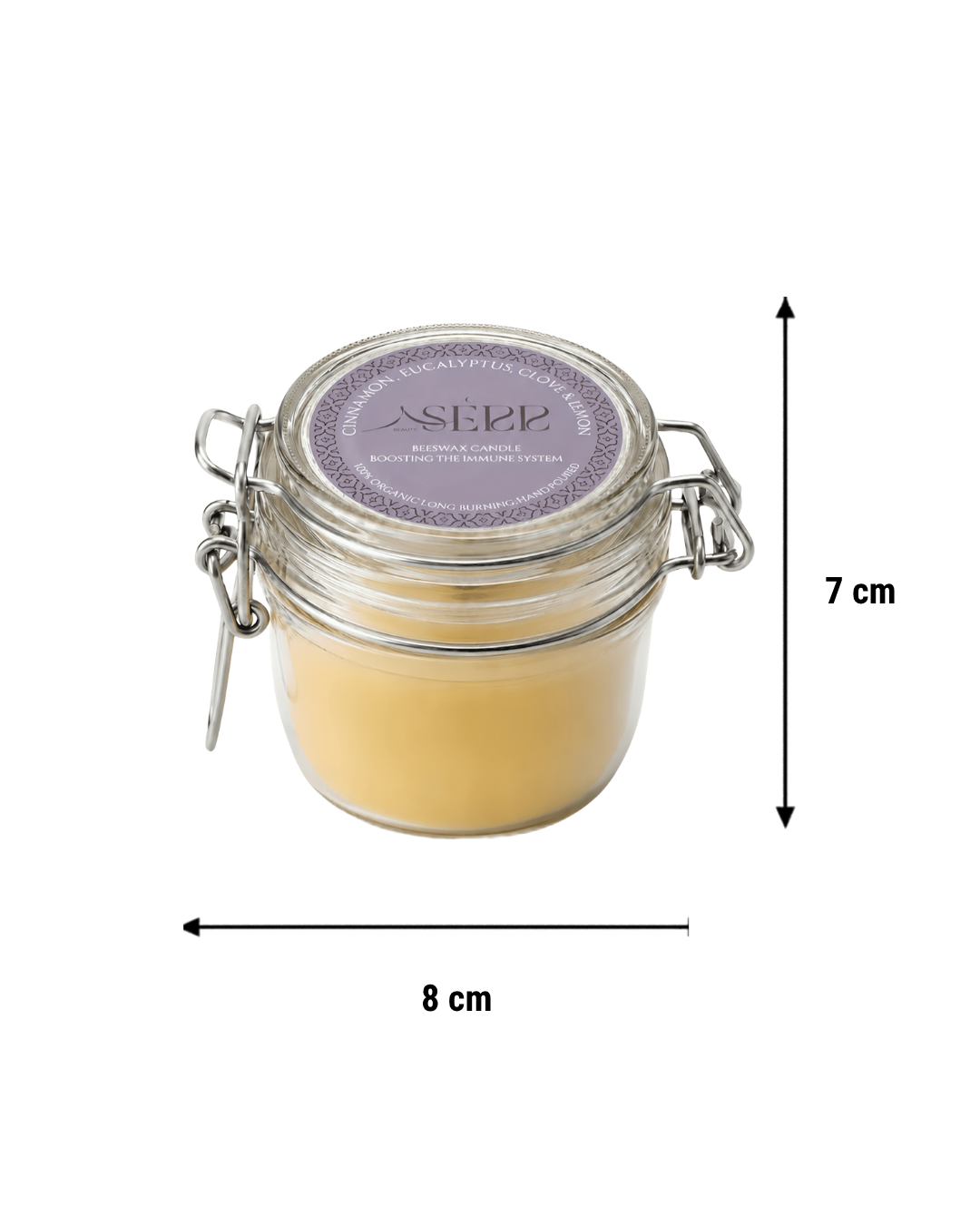 Eucalyptus, Cinnamon, Clove & Lemon beeswax candle 125g in glass jar by SerrBeauty