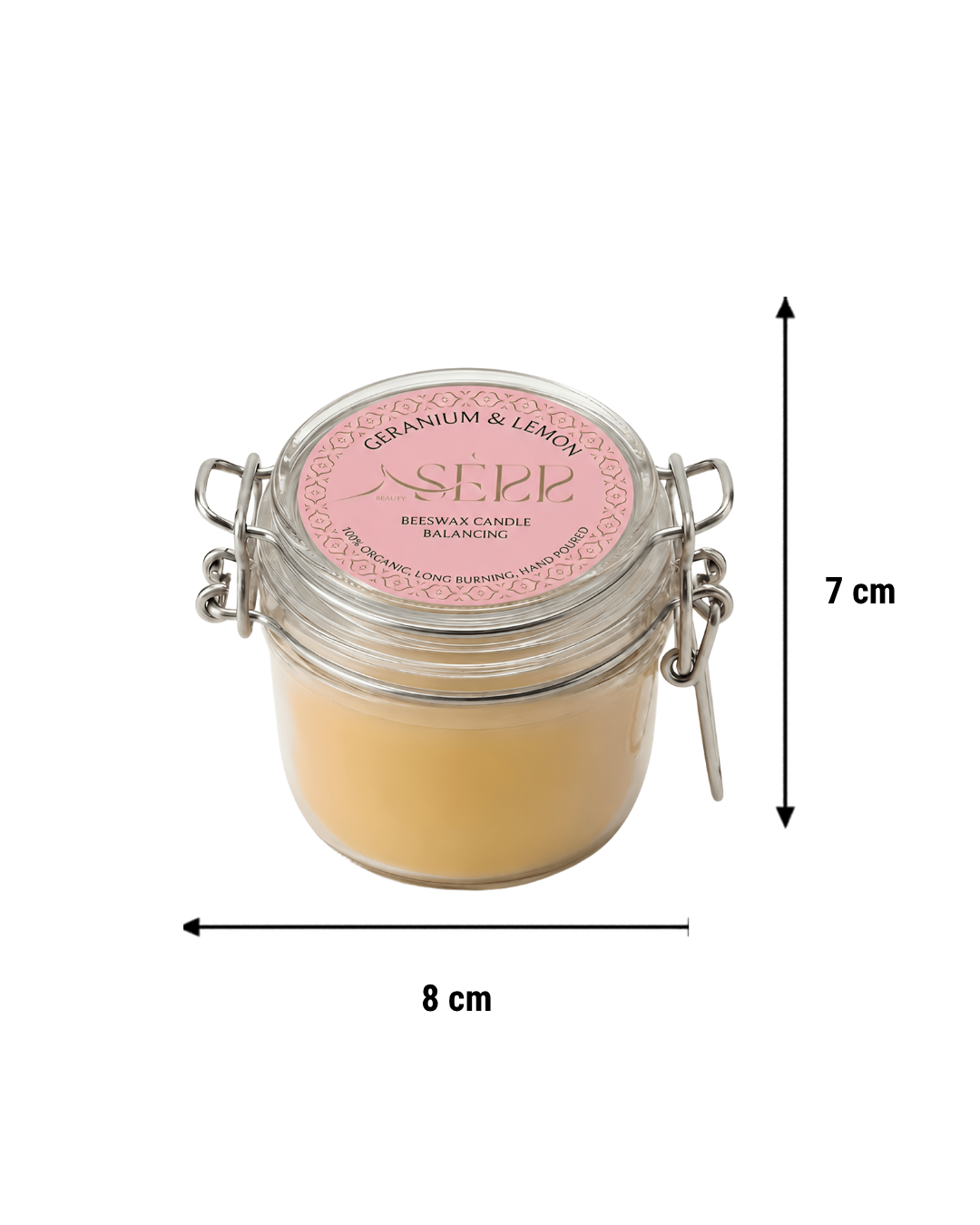 Geranium & Lemon beeswax candle 125g in glass jar by SerrBeauty