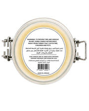 Geranium & Lemon beeswax candle 125g bottom warning label and safety information
