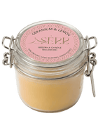 Geranium & Lemon beeswax candle 125g in labeled glass jar by SerrBeauty