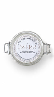 Lavender & Lemongrass beeswax candle 125g top label view by SerrBeauty