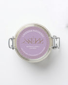 Lavender & Patchouli beeswax candle 125g top label view by SerrBeauty