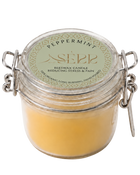 Peppermint beeswax candle 125g in labeled glass jar by SerrBeauty
