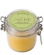Spearmary beeswax candle 125g in labeled glass jar by SerrBeauty