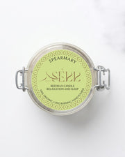 Spearmary beeswax candle 125g top label view by SerrBeauty