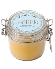 Serenity Spirit beeswax candle 125g in labeled glass jar by SerrBeauty
