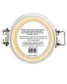 Serenity Spirit beeswax candle 125g bottom warning label and safety information