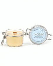 Serenity Spirit beeswax candle 125g with open glass jar and front label