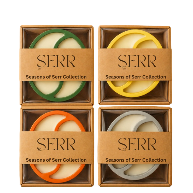 The Complete Seasons of Serr Collection with four dual-scent natural candles by SerrBeauty