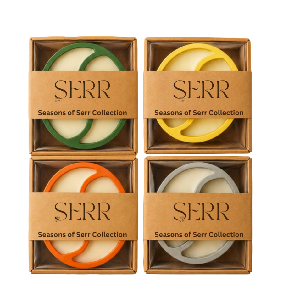 The Complete Seasons of Serr Collection with four dual-scent natural candles by SerrBeauty