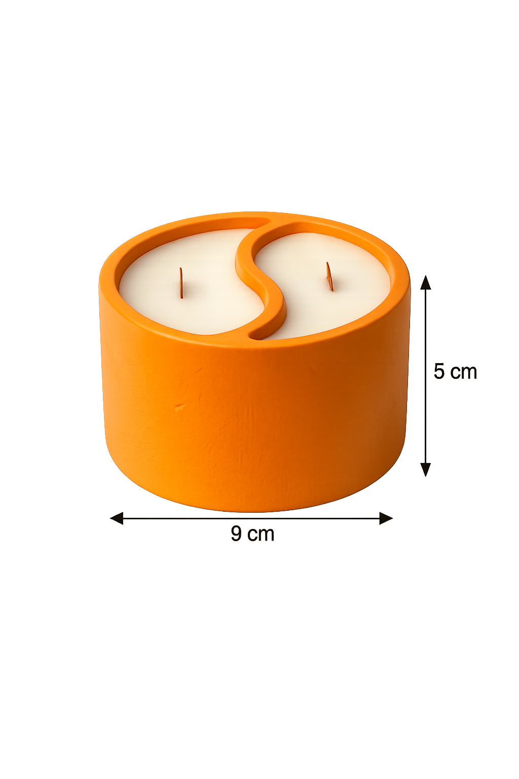 Orange concrete dual-scent candle with wood wicks, 5cm tall, 9cm wide, home decor