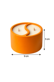 Orange concrete dual-scent candle with wood wicks, 5cm tall, 9cm wide, home decor