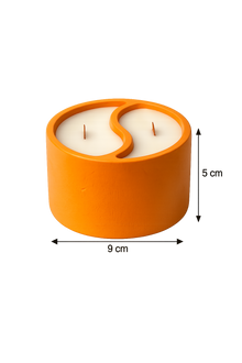Orange concrete dual-scent candle with wood wicks, 5cm tall, 9cm wide, home decor