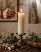 SerrBeauty everyday rapeseed wax pillar candle 125g styled with warm home decor