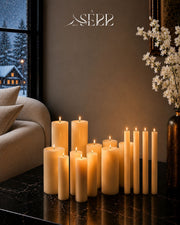 SerrBeauty 15-piece pillar candle set styled for cozy home lighting and decor