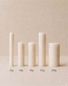 SerrBeauty everyday pillar candles in five sizes 25g 44g 85g 125g and 200g