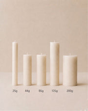 SerrBeauty everyday pillar candles in five sizes 25g 44g 85g 125g and 200g
