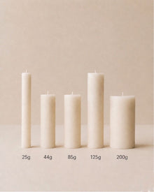 SerrBeauty everyday pillar candles in five sizes 25g 44g 85g 125g and 200g