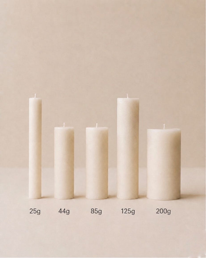 SerrBeauty everyday pillar candles in five sizes 25g 44g 85g 125g and 200g