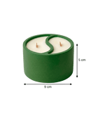 Green ceramic soy wax candle with dual wicks, 5cm tall, 9cm diameter, home decor