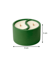 Green ceramic soy wax candle with dual wicks, 5cm tall, 9cm diameter, home decor