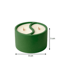 Green ceramic soy wax candle with dual wicks, 5cm tall, 9cm diameter, home decor