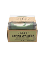Spring Whisper candle packaging with label