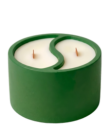 Green soy wax candle with dual-scent design