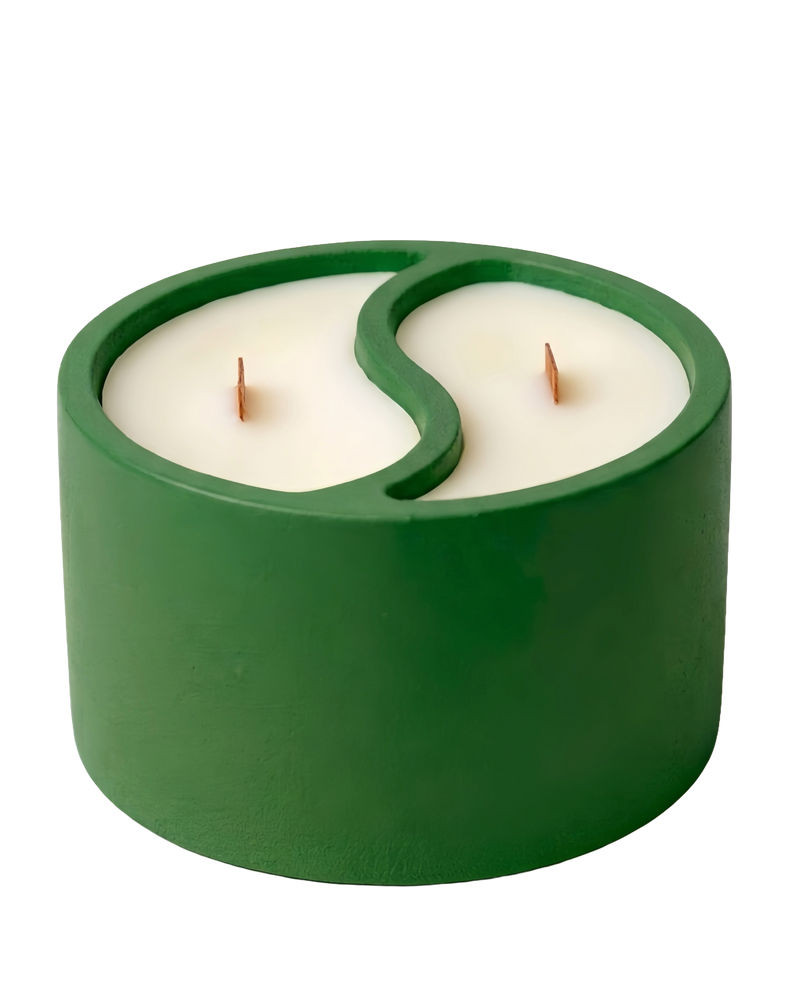 Green soy wax candle with dual-scent design