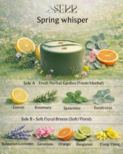 Spring Whisper dual-scent natural candle with essential oils, concrete vessel, crackling wood wicks, home fragrance
