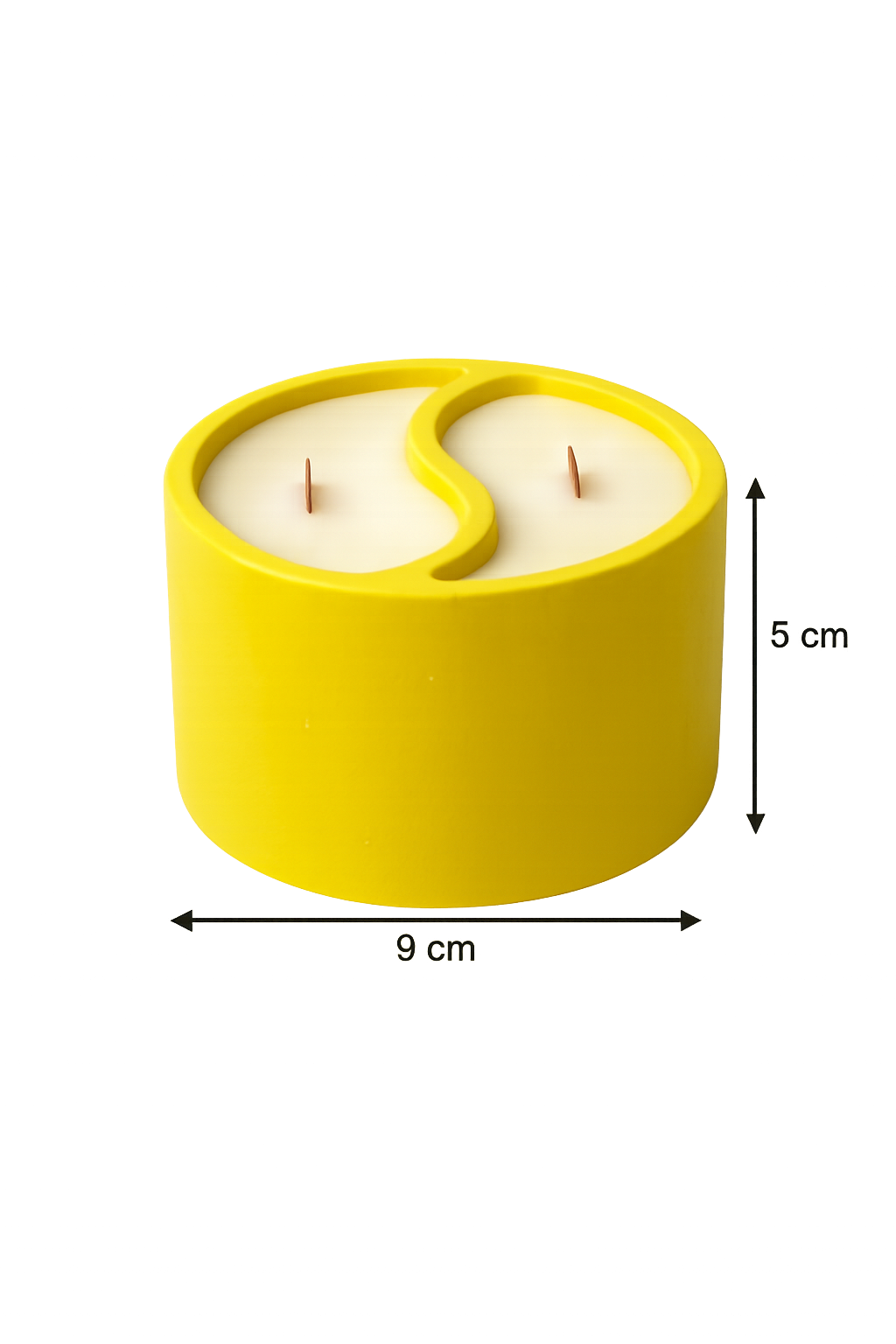 Yellow concrete dual-scent candle with wood wicks, 5cm tall, 9cm wide, home decor