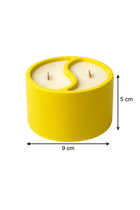 Yellow concrete dual-scent candle with wood wicks, 5cm tall, 9cm wide, home decor