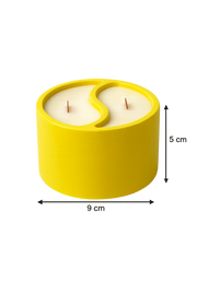Yellow concrete dual-scent candle with wood wicks, 5cm tall, 9cm wide, home decor