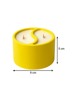 Yellow concrete dual-scent candle with wood wicks, 5cm tall, 9cm wide, home decor