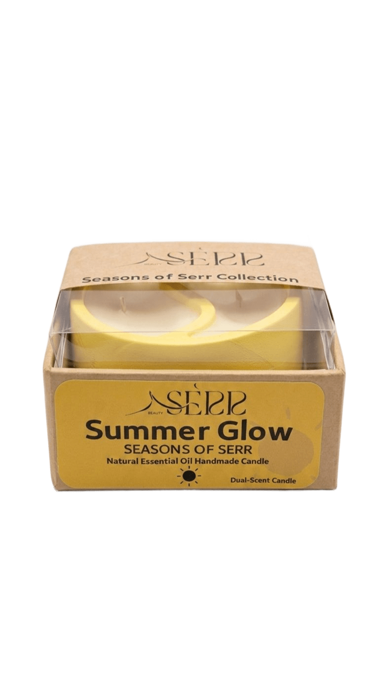Seasons of Serr candle packaging with dual-scent candle inside