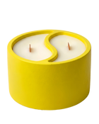 Yellow concrete vessel with dual-scent candles and wood wicks