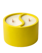 Yellow concrete vessel with dual-scent candles and wood wicks