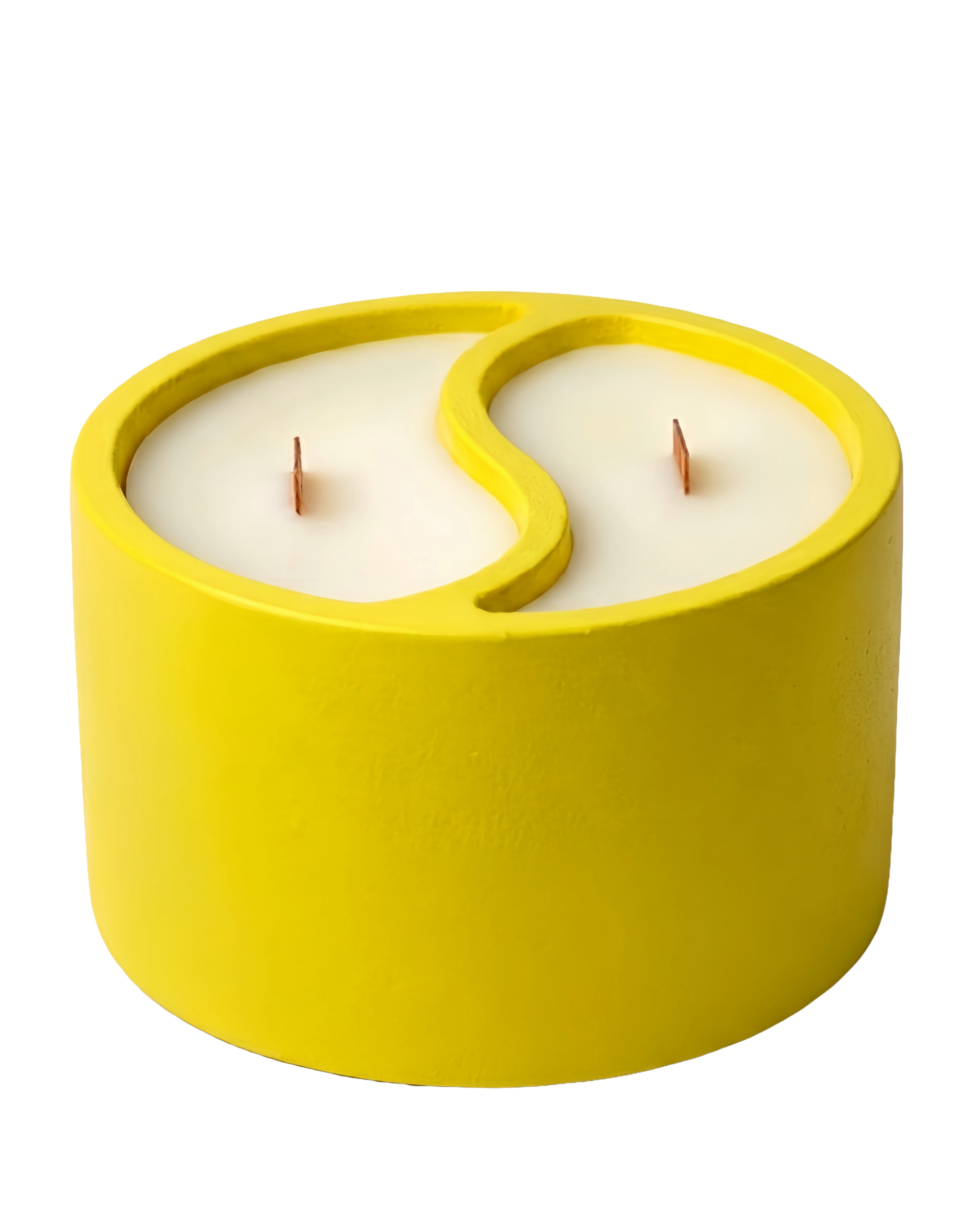 Yellow concrete vessel with dual-scent candles and wood wicks