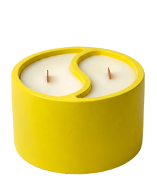 Yellow concrete vessel with dual-scent candles and wood wicks