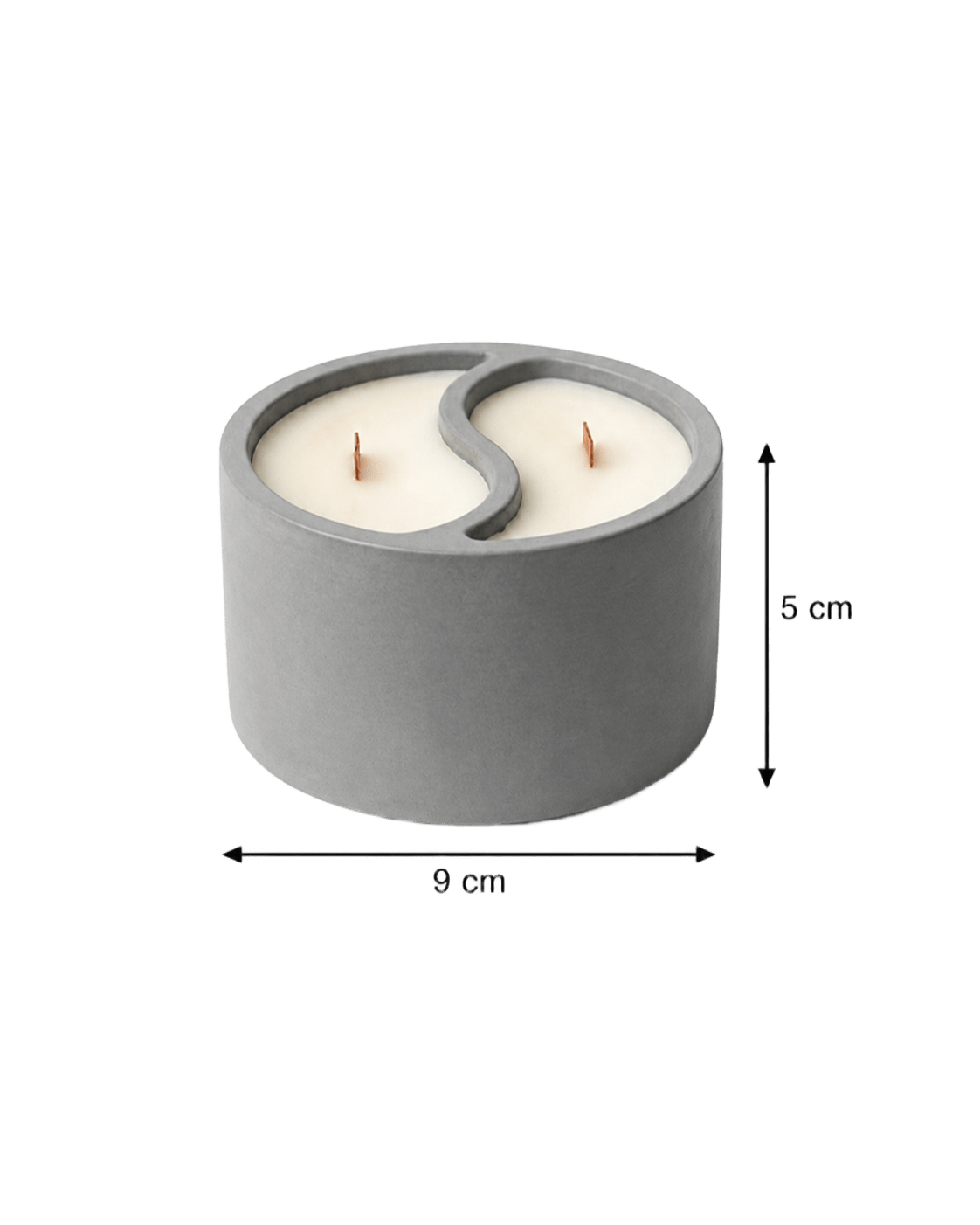 Gray concrete dual-scent candle with wood wicks, 5cm tall, 9cm wide, home decor