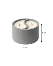 Gray concrete dual-scent candle with wood wicks, 5cm tall, 9cm wide, home decor
