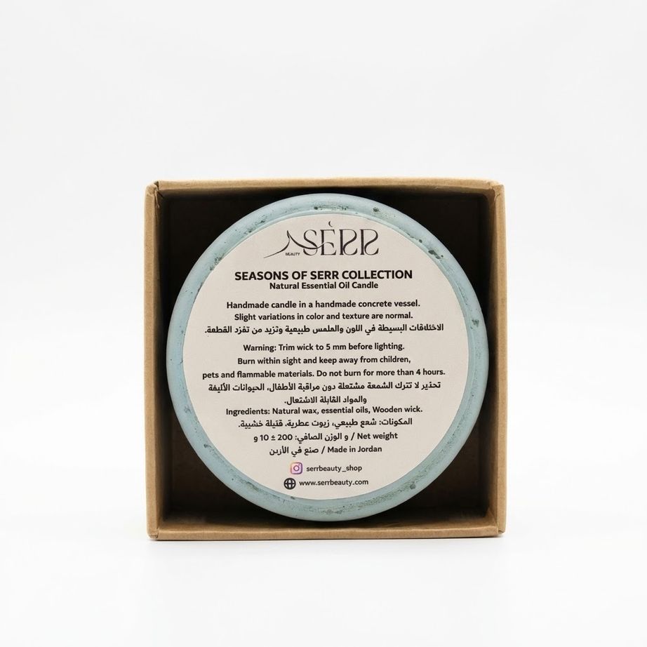 SerrBeauty Winter Hush dual-scent natural candle in concrete vessel
