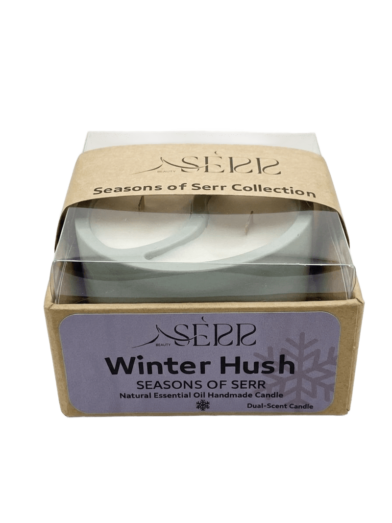 Seasons of Serr candle packaging with dual-scent candle inside