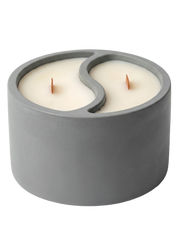 Gray concrete vessel with dual-scent soy candle featuring two wicks, minimalist design, perfect for home decor and aromatherapy